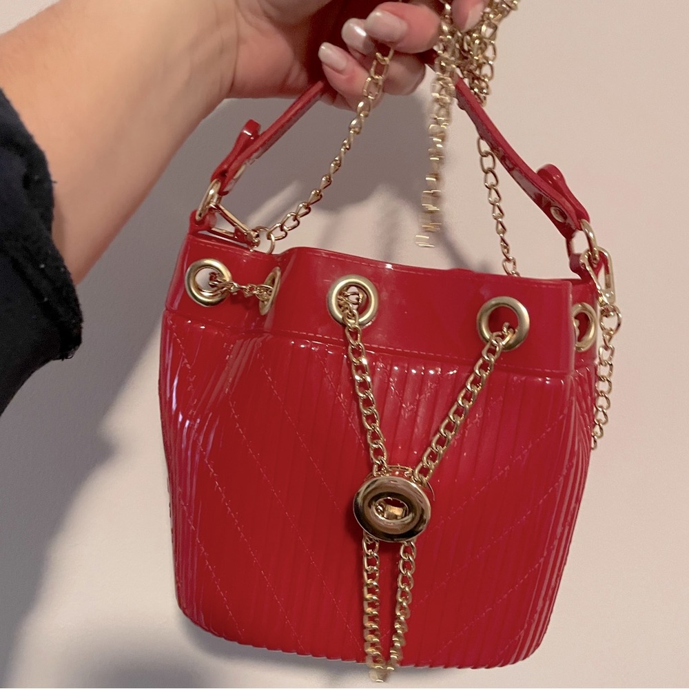Bright Red purse with gold chains